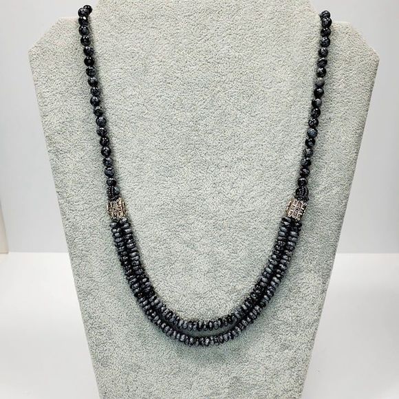 Snowflake Obsidian Bead & Silver Necklace - Picture 1 of 8